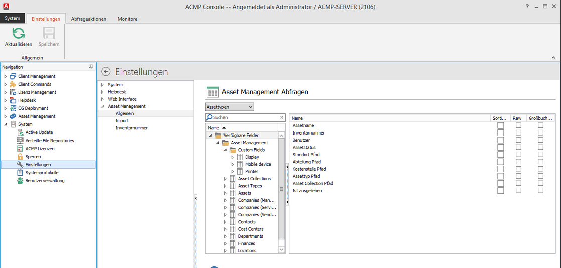 Einstellungen: Asset Management - Allgemein