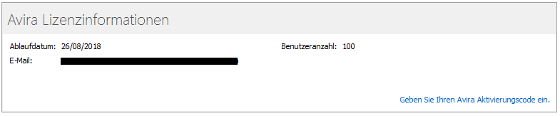 Dashboard - Avira Lizenzinformationen