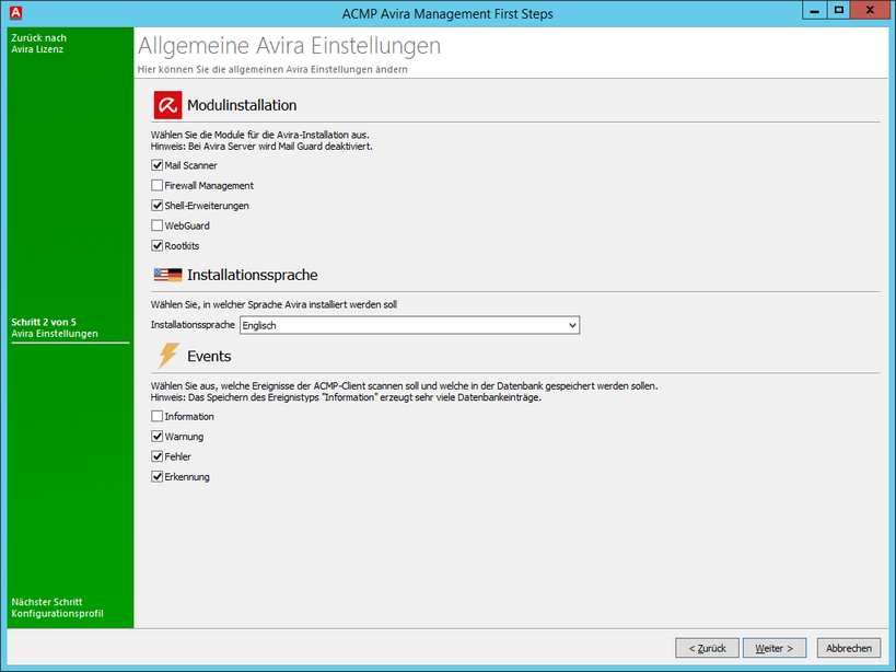 Avira - Allgemeine Einstellungen