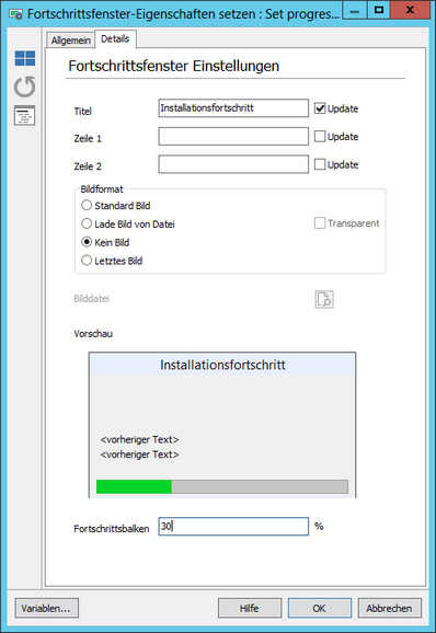 Set progressform properties