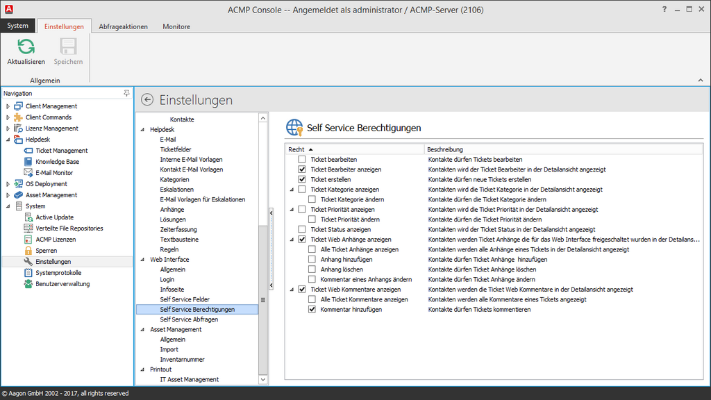 Zugriffsberechtigungen für das Self Service festlegen