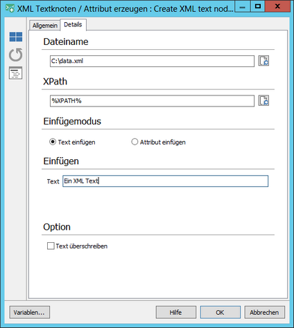 Create XML text node/attribute