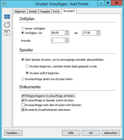 Add printer - Erweitert