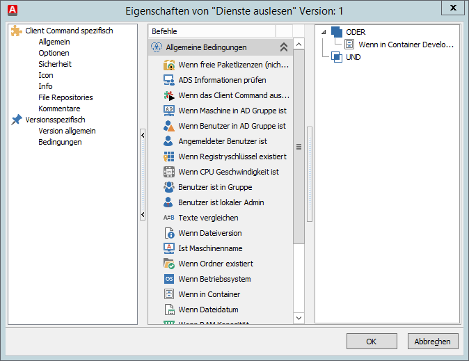 Bedingungen eines Client Commands