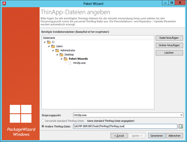 Angeben von ThinApp-Dateien