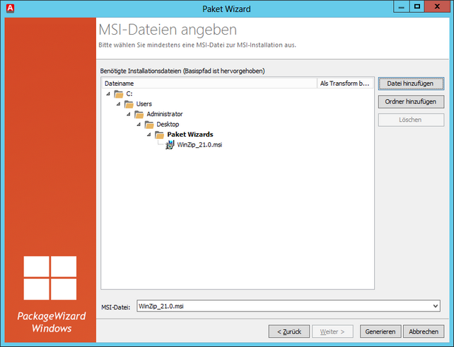 Angeben einer MSI/MSP-Datei
