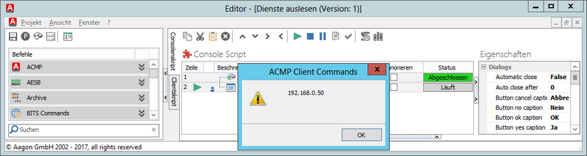 Ausgabe des Dialogs