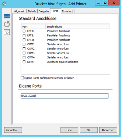 Add printer - Ports