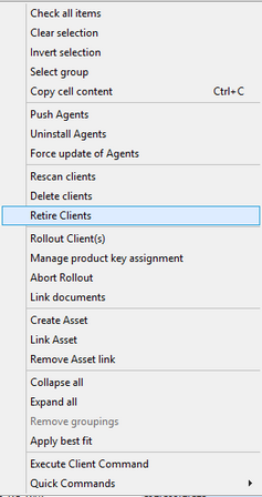 Retire clients in the context menu