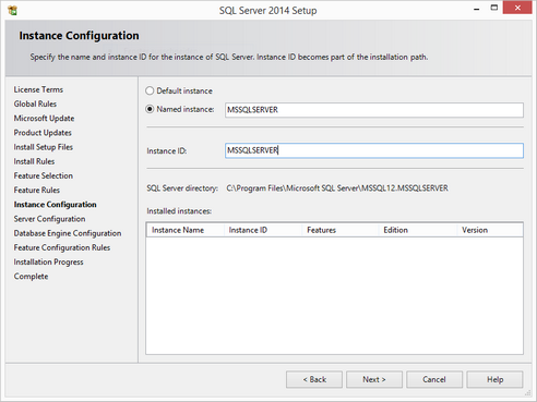 Instance configuration during the installation of the SQL server