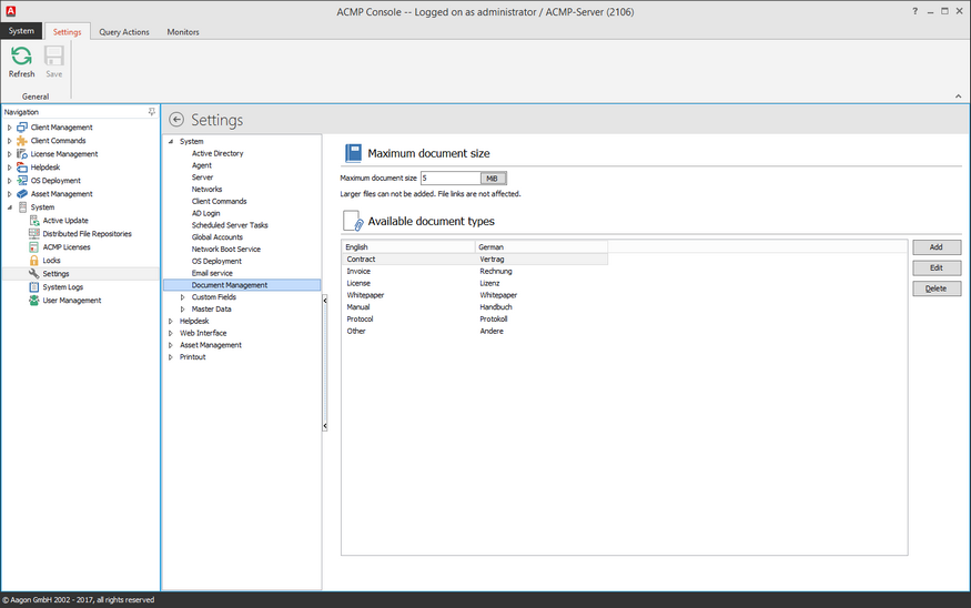 Settings: Document Management